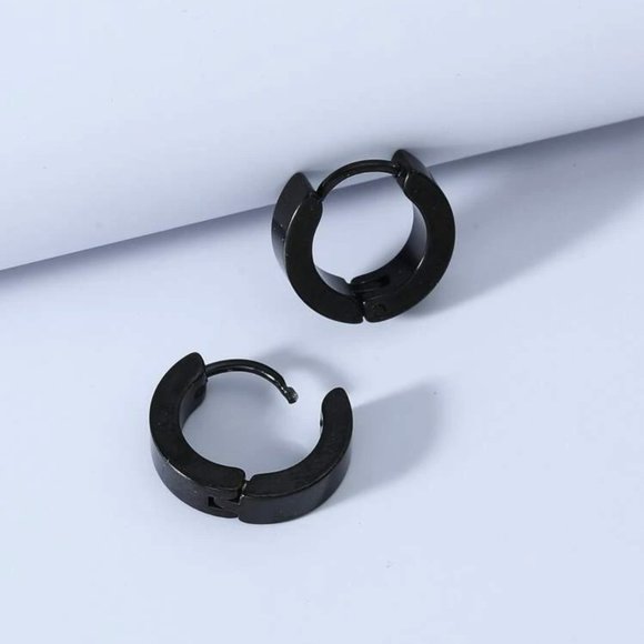 Stainless Steel Hoop Stud Earring Black Women Men - Picture 2 of 4